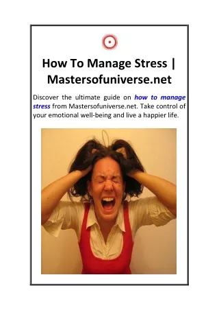 How To Manage Stress  Mastersofuniverse.net