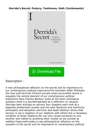 full✔download️⚡(pdf) Derrida's Secret: Perjury, Testimony, Oath (Incitements)