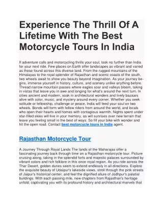 Experience The Thrill Of A Lifetime With The Best Motorcycle Tours In India