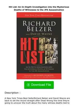 pdf❤(download)⚡ Hit List: An In-Depth Investigation into the Mysterious Deaths of Witnesses to the JFK Assassination