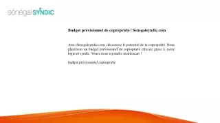 Budget prévisionnel de copropriété Senegalsyndic.com