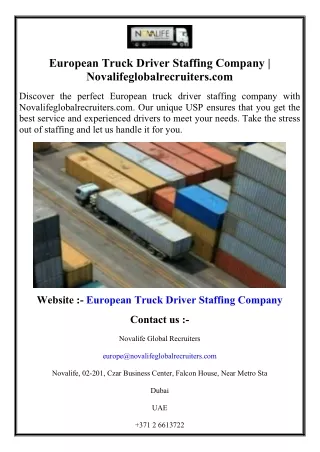 European Truck Driver Staffing Company  Novalifeglobalrecruiters.com