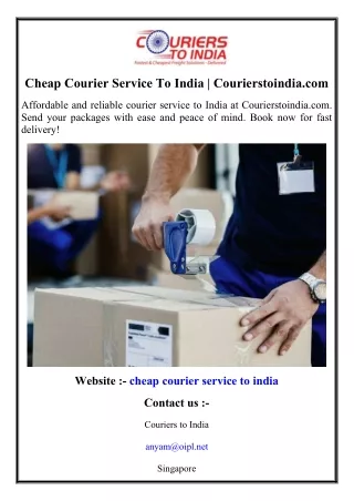 Cheap Courier Service To India  Courierstoindia.com