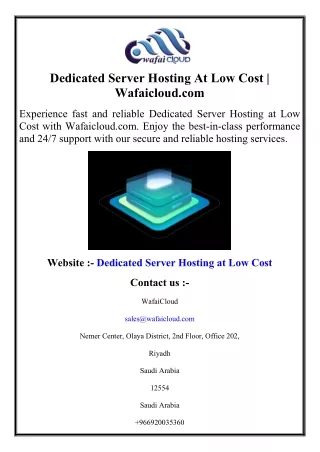 Dedicated Server Hosting At Low Cost  Wafaicloud.com