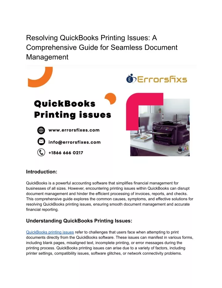resolving quickbooks printing issues
