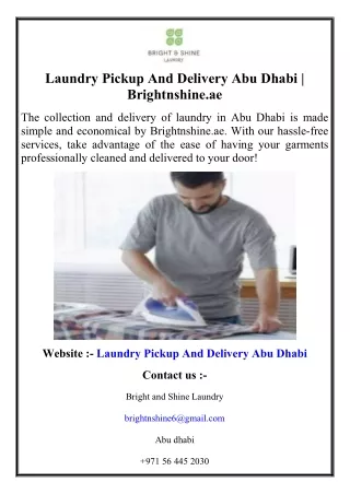 Laundry Pickup And Delivery Abu Dhabi  Brightnshine.ae