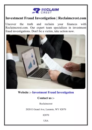 Investment Fraud Investigation  Reclaimcrest.com