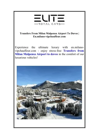Transfers From Milan Malpensa Airport To Davos | En.milano-vipchauffeur.com