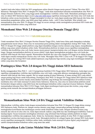 Revolusi SEO Indonesia: Merangkul Situs Web 2.0 dengan DA Tinggi