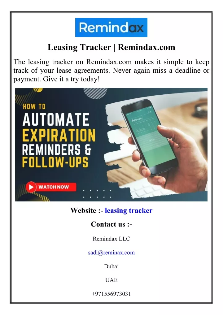 leasing tracker remindax com