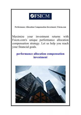 Performance Allocation Compensation Investment | Fsicm.com