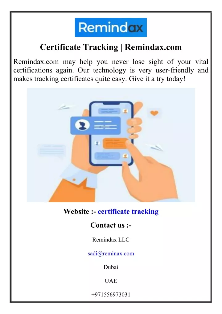 certificate tracking remindax com