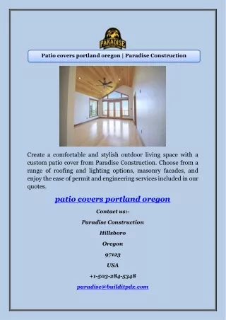 Patio covers portland oregon | Paradise Construction