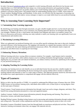 Assessing Your Learning Style: The Importance of Understanding VARK