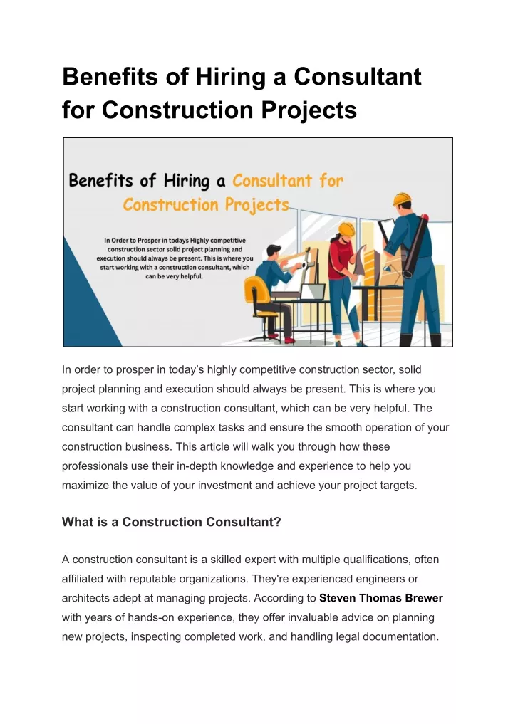 benefits of hiring a consultant for construction