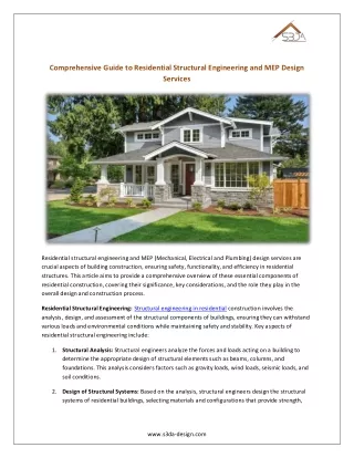 Comprehensive Guide to Residential Structural Engineering and MEP Design Services