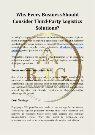 Why Every Business Should Consider Third-Party Logistics Solutions?