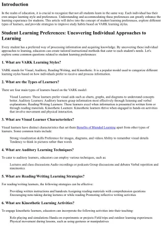 Student Learning Preferences: Uncovering Individual Approaches to Learning