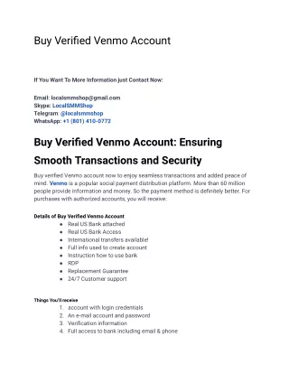 Buy Verified Venmo Account: Ensuring Smooth Transactions and Security