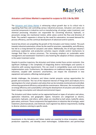 Actuators and Valves Market is expected to surpass to 215.1 Bn By 2035