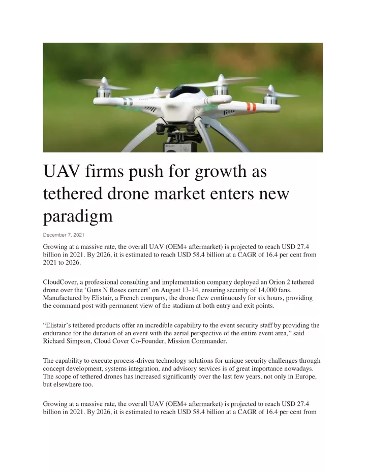 uav firms push for growth as tethered drone