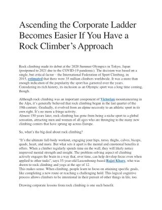 Ascending the Corporate Ladder Becomes Easier If You Have a Rock Climber’s Appro