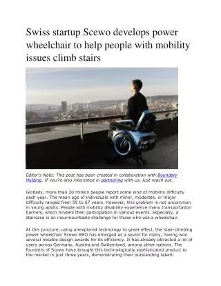 Swiss startup Scewo develops power wheelchair to help people with mobility issue