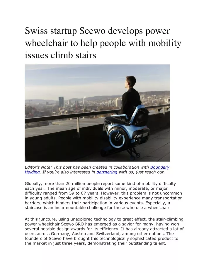 swiss startup scewo develops power wheelchair