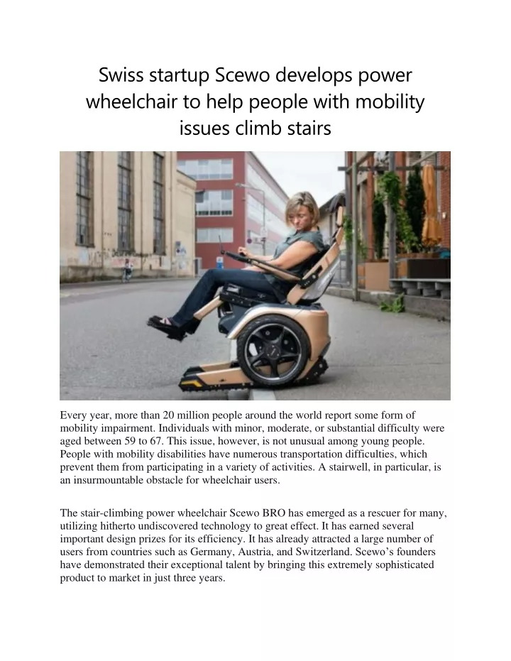 swiss startup scewo develops power wheelchair