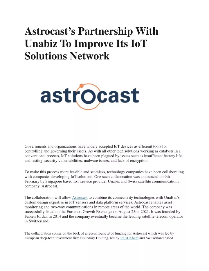 astrocast s partnership with unabiz to improve