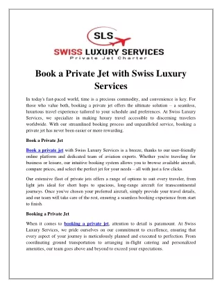 Book a Private Jet with Swiss Luxury Services
