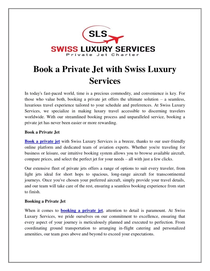 book a private jet with swiss luxury services