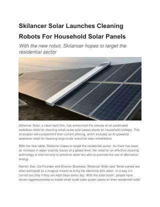 Skilancer Solar Launches Cleaning Robots For Household Solar Panels