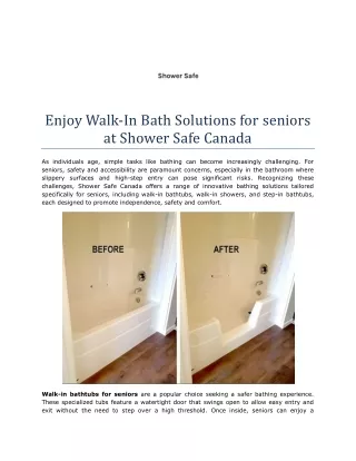 Enjoy Walk-In Bath Solutions for seniors at Shower Safe Canada