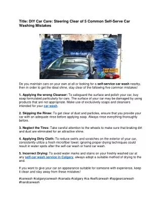DIY Car Care Steering Clear of 5 Common Self-Serve Car Washing Mistakes