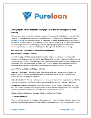 Leveraging the Power of Second Mortgage Calculator for Strategic Financial Plann