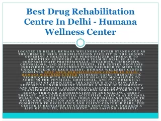 Drug Rehabilitation Centre In New Delhi - Humana Wellness Center