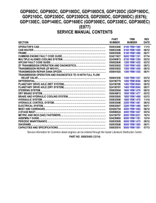 YALE (E876) GDP100DC LIFT TRUCK Service Repair Manual