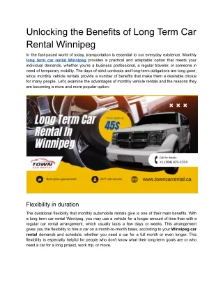 Unlocking the Benefits of Long Term Car Rental Winnipeg