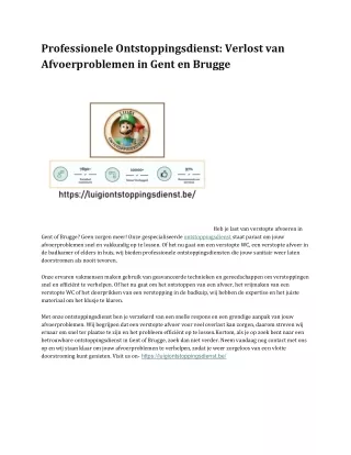 Professionele Ontstoppingsdienst: Verlost van Afvoerproblemen in Gent en Brugge