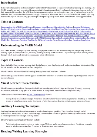 Decoding the VARK Model: A Comprehensive Overview