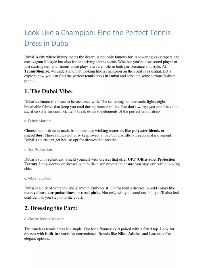 look like a champion find the perfect tennis dress in dubai