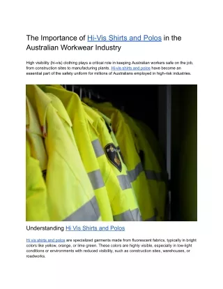 The Importance of Hi-Vis Shirts and Polos in the Australian Workwear Industry
