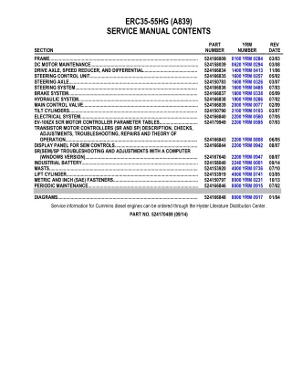 YALE A839 ERC40HG LIFT TRUCK Service Repair Manual