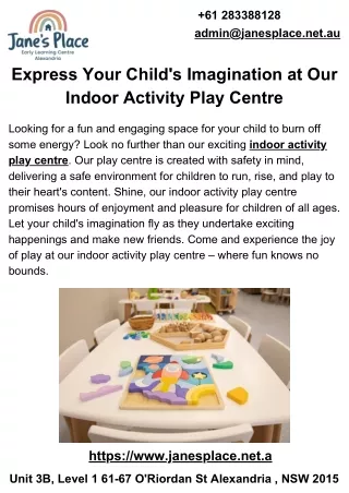 Express Your Child's Imagination at Our Indoor Activity Play Centre
