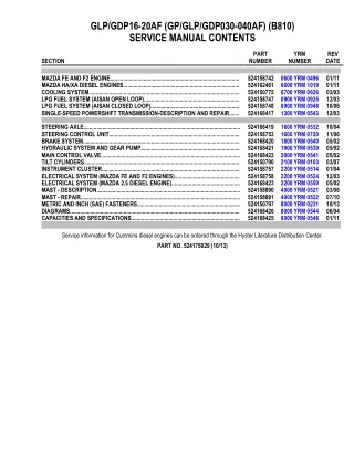 YALE B810 GDP16-20AF LIFT TRUCK Service Repair Manual