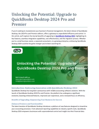 Unlocking the Potential Upgrade to QuickBooks Desktop 2024 Pro and Premier