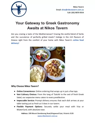 Your Gateway to Greek Gastronomy Awaits at Nikos Tavern