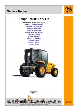 JCB 930 Rough Terrain Fork Lift Service Repair Manual Serial No. 1280000 onwards