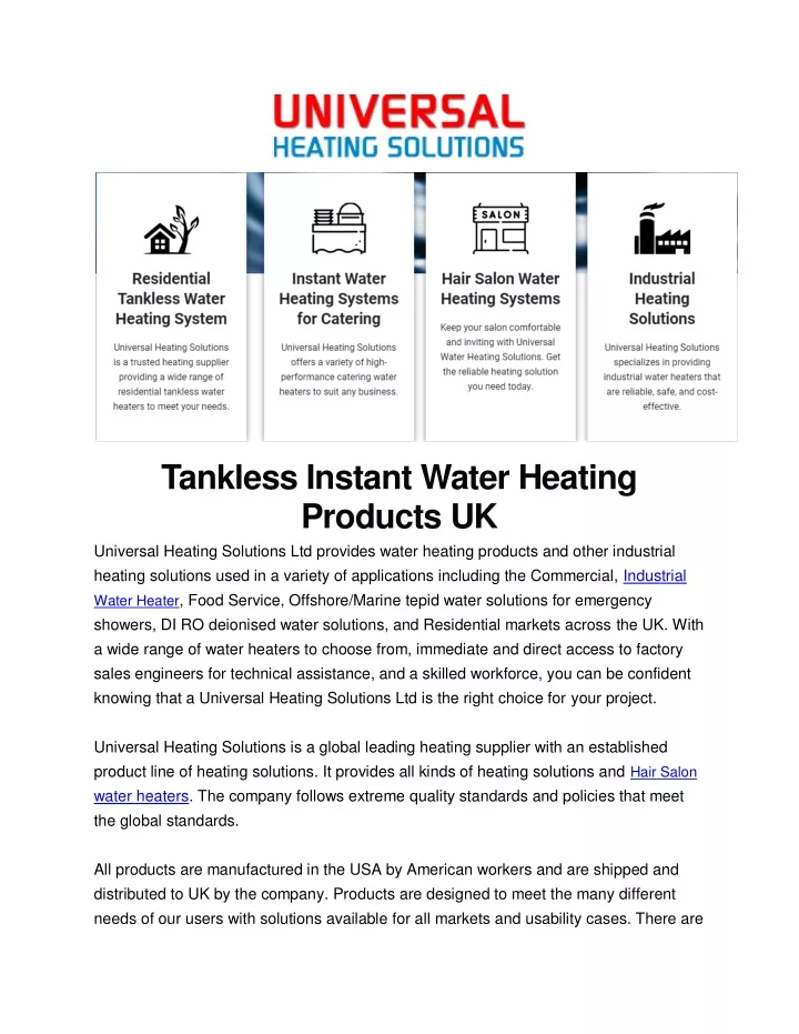 tankless instant water heating products